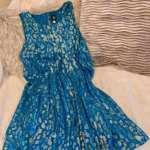 Turquoise, animal print dress